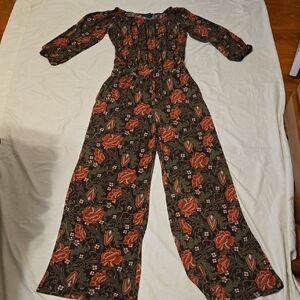 Chic Floral Jumpsuit in Brown, Orange , Green